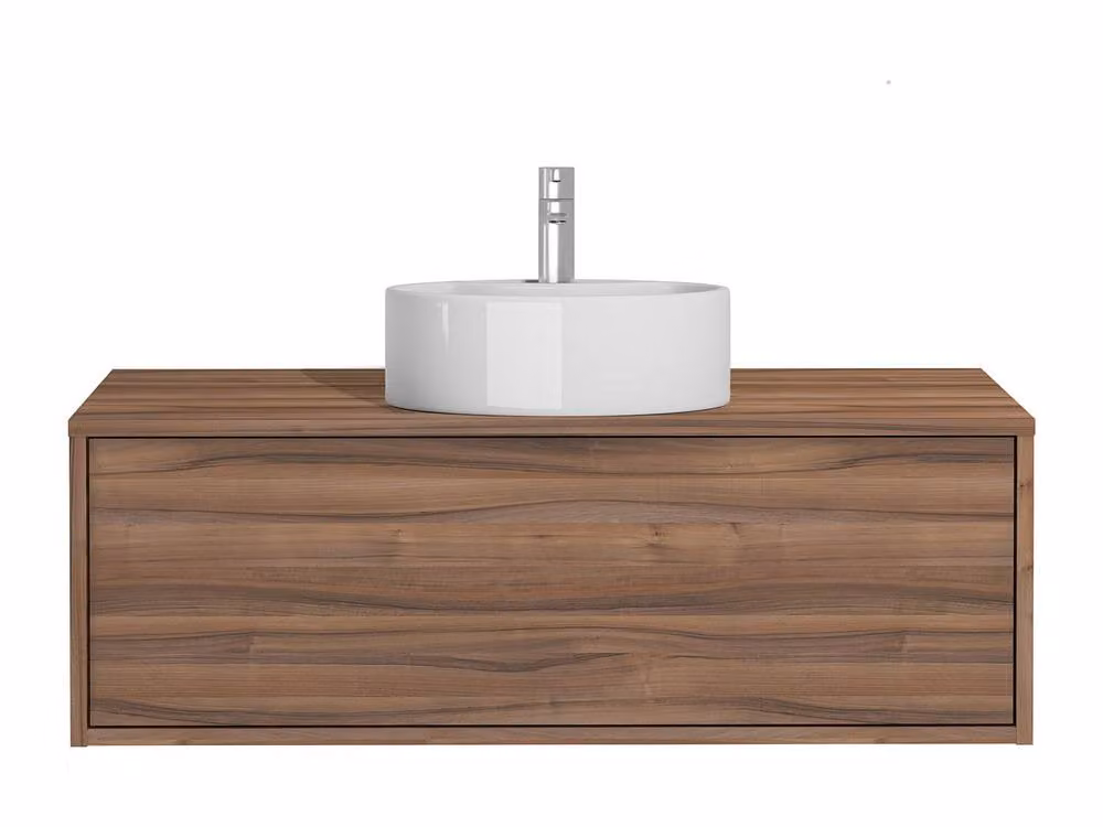 Vente-unique Wall-Mounted Modern Bathroom Vanity Unit in Walnut with White Stone Top, W/D/H: 57 x 47 x 32 cm – 2