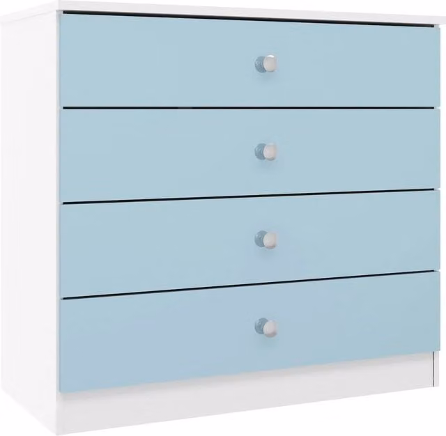 FORGEVIO Modern Blue Gloss 4 Drawer Chest for Bedroom Storage