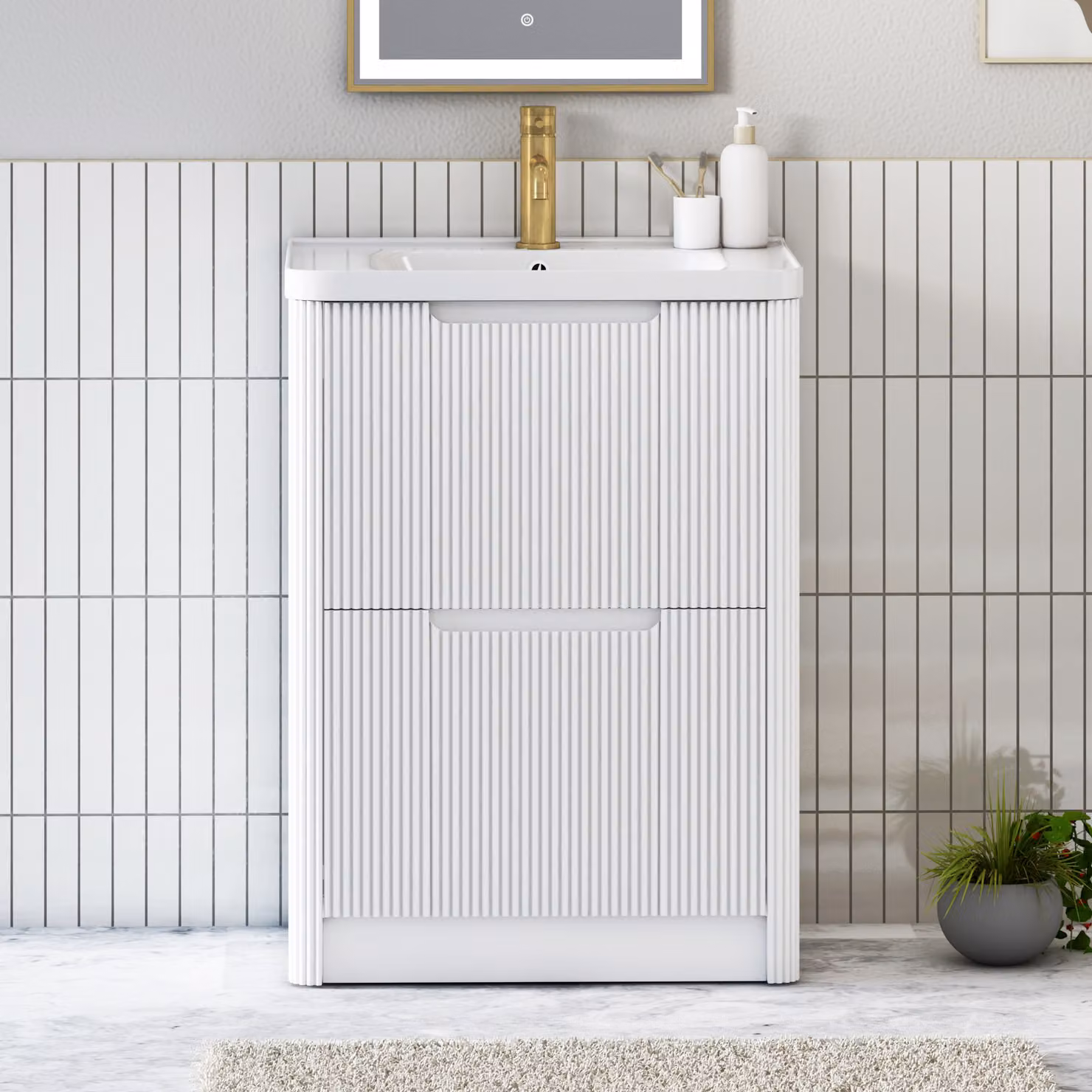Royal Bathrooms Avenza 600mm Matt White Floor Standing Vanity Unit with 2 Drawers and Ceramic Basin