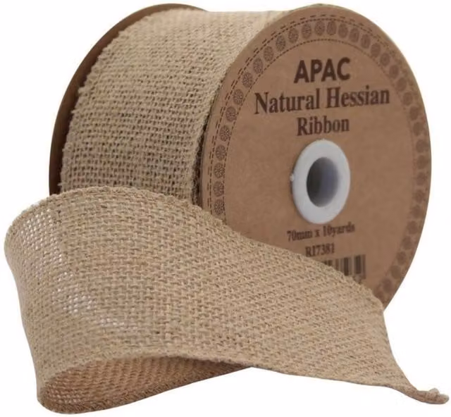 KDMD Natural Hessian Jute Ribbon in Light Sand, Width: 7 cm, Length: 9.14 m
