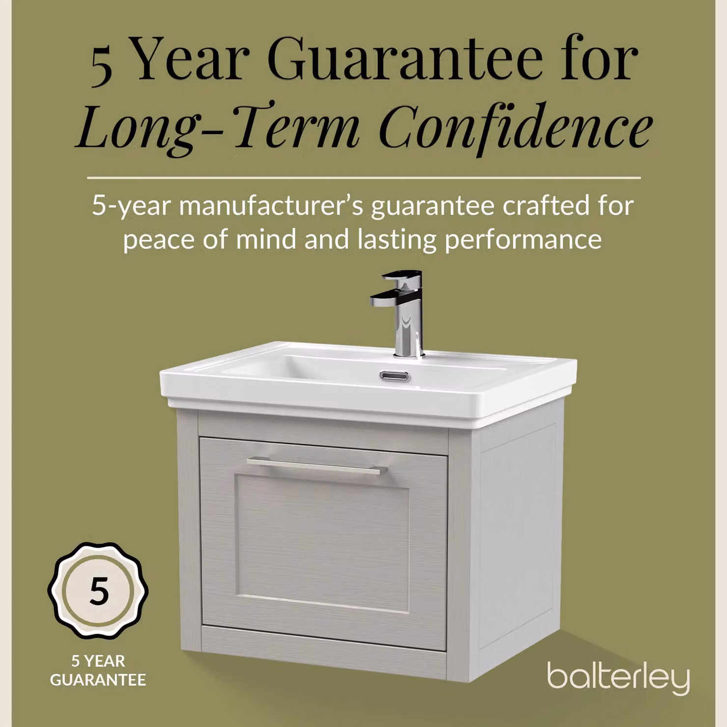 Balterley Wall Mounted Single Drawer Bathroom Vanity Unit with Basin in Grey, W/D/H: 63.0 x 47.1 x 51.5 cm – 4