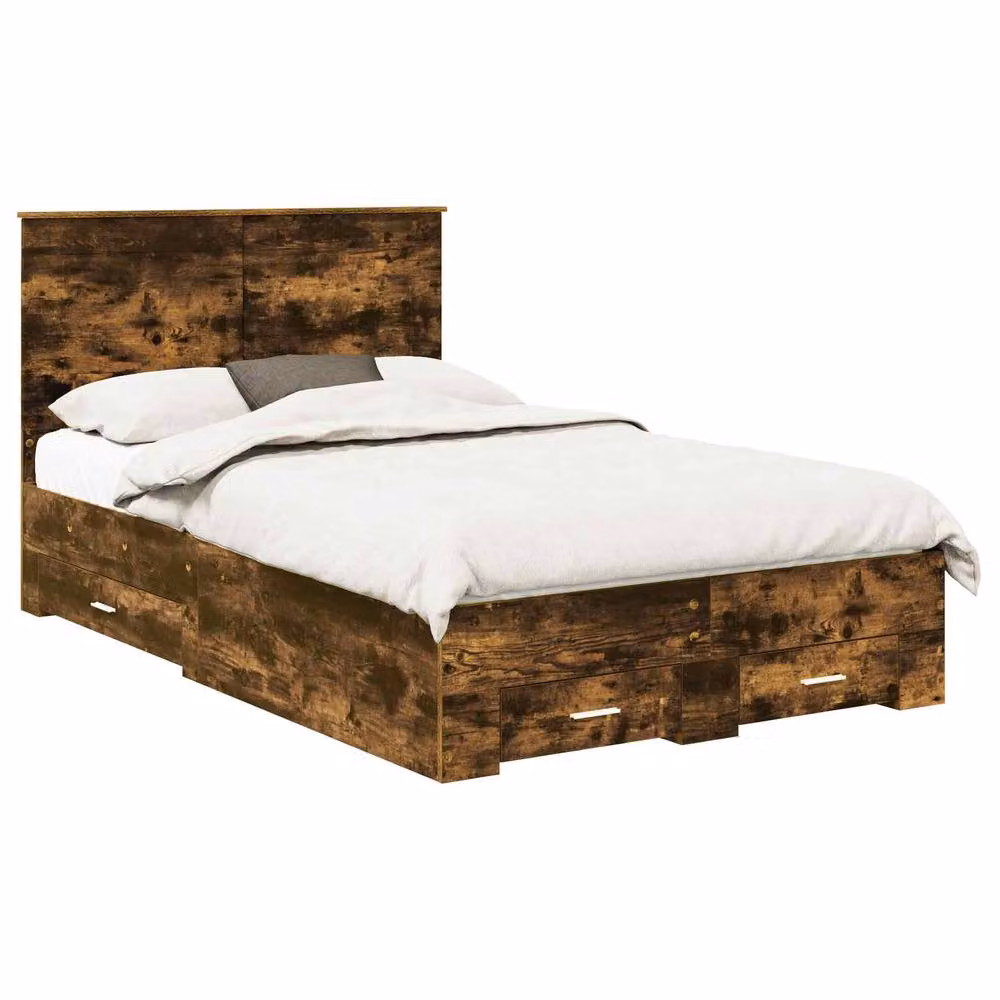 Berkfield Home Modern Bed Frame with Drawers in Smoked Oak Brown, W/D/H: 135 x 190 cm – 2