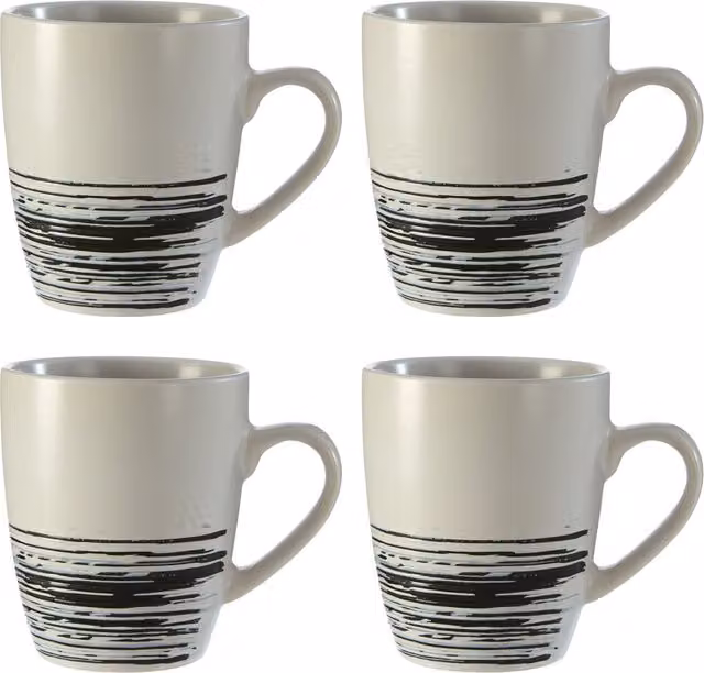 Orsina Middag Set of 4 White and Black Effect Stoneware Mugs