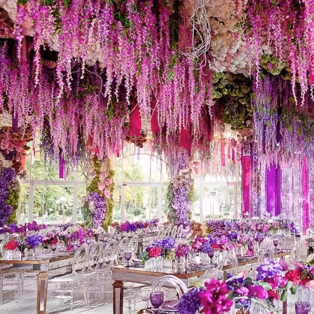 FLAVORA Pink Artificial Wisteria Hanging Silk Vine with Flowers and Foliage – 1
