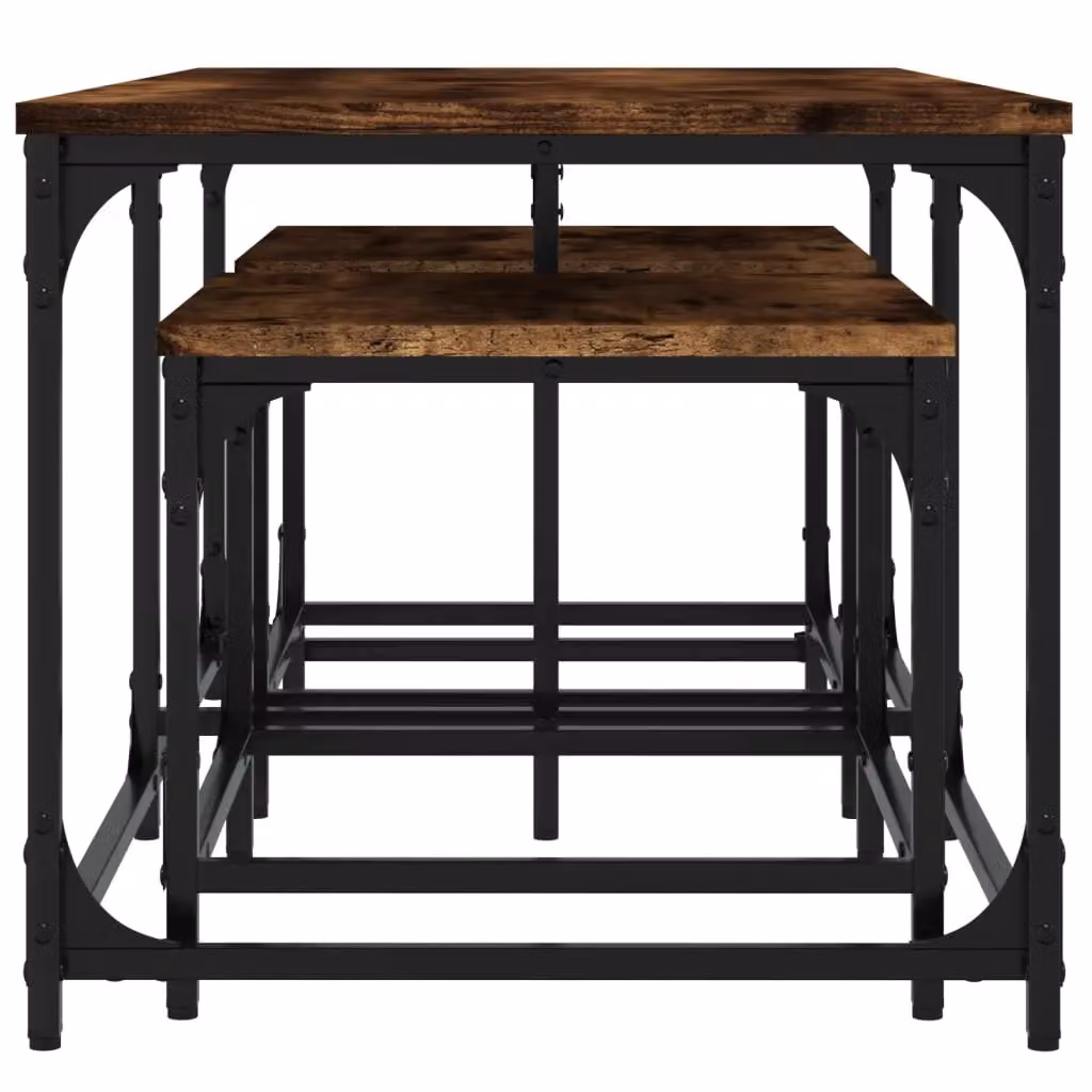 Berkfield Home Nesting Coffee Tables, 3 Piece Set in Smoked Oak Brown Engineered Wood – 3