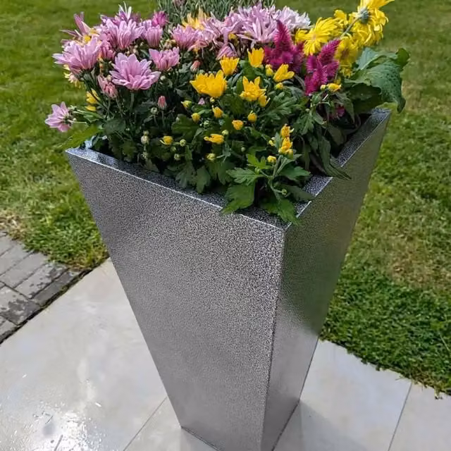 Access Garden Products Tall Tapered Square Planter, Galvanised Steel, Silver and Black, Height: 90 cm – 1