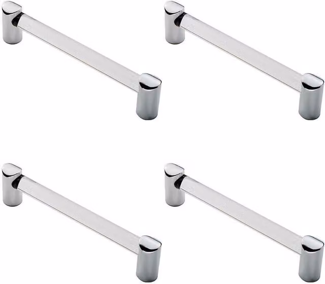 Loops 4x Round Tube Pull Handles in Clear and Chrome, Fixing Centres: 128 mm, Size: 148 x 16 mm