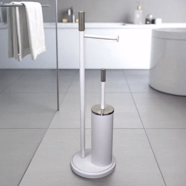 Showerdrape Chester White Toilet Roll Holder and Toilet Brush Combination Set