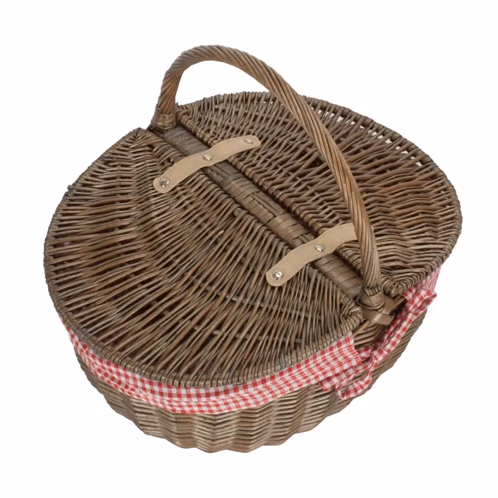 Red Wicker Oval Picnic Basket with Antique Wash Finish and Lining – 2