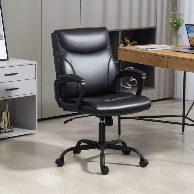 HOMCOM Black Faux Leather Executive Office Chair with Height Adjustment and 360 Degree Swivel