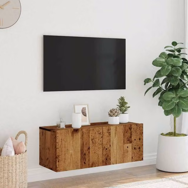 Berkfield Home Wall Mounted TV Cabinet in Old Wood Brown, W/D/H: 80 x 30 x 30 cm