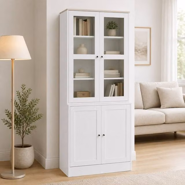 STILVORA White Modern Display Cabinet with Glass Doors and Internal Shelves – 1