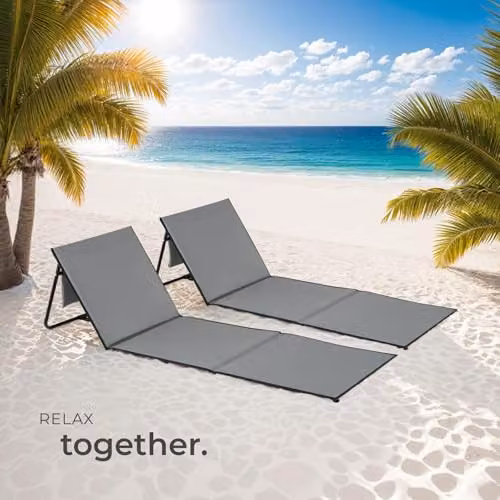 tectake Set of 2 Grey Sun Loungers with Adjustable Backrest, Foam Padding and Water-Repellent Fabric – 7