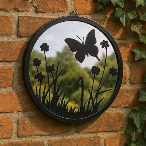 Garden Greatness Butterfly and Floral Round Outdoor Wall Mirror in White, Diameter: 30 cm – 3