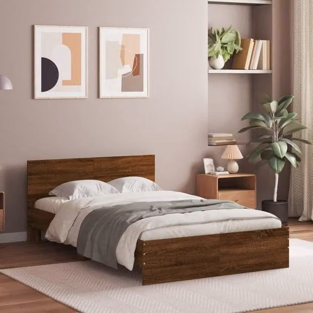 Berkfield Home Small Double Bed Frame in Brown Oak, W/D/H: 120 x 190 cm