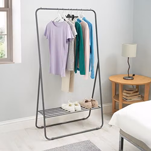 BLACK+DECKER Black Metal Free Standing Clothes Rail with Low Level Shelf, W/D/H: 80 x 40 x 160 cm – 2