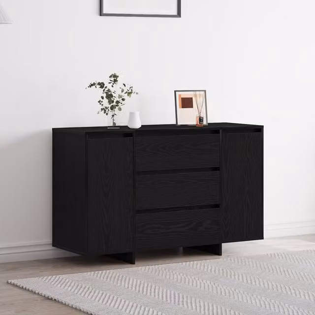 Berkfield Home Black Oak Sideboard in Matt Engineered Wood W/D/H: 120 x 41 x 75 cm
