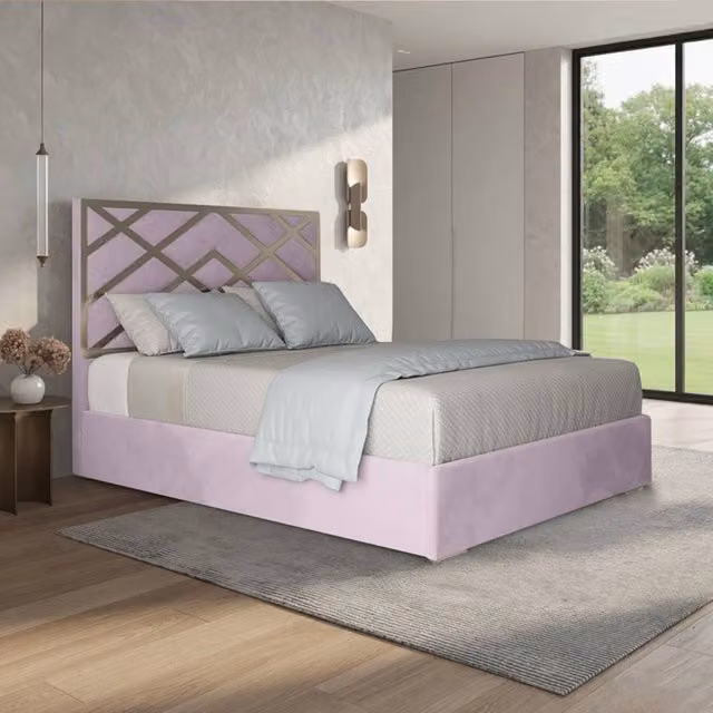Casani Marden Upholstered Velvet Designer Bed Frame in Pink with Metal Details, W/D/H: 90 x 200 x 127 cm – 1