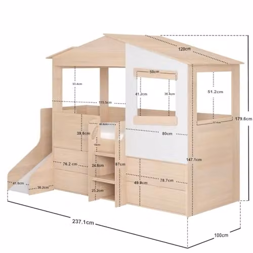 Flair Furnishings Dreamland House Midsleeper Bed with Slide, Stairs and Storage in Oak and White – 2