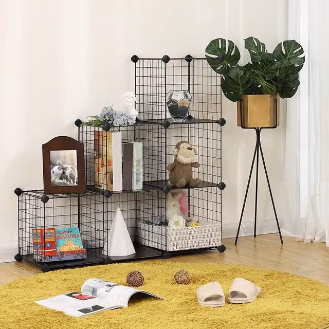 SONGMICS 6-Cube Metal Mesh Storage Shelves with Black PP Plastic Sheets