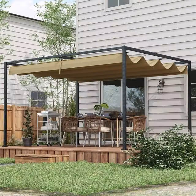 Outsunny Metal Pergola Gazebo Patio Sun Shelter in Beige, 298 cm