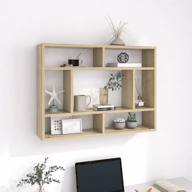 Berkfield Home Wall Mounted Sonoma Oak Shelf in Brown, W: 75 cm, D: 16 cm, H: 55 cm – 1