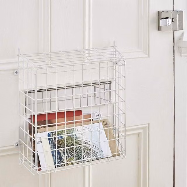 Direct Online Houseware Letterbox Cage with Lift Up Lid, White Metal Mail Basket for Wooden Doors