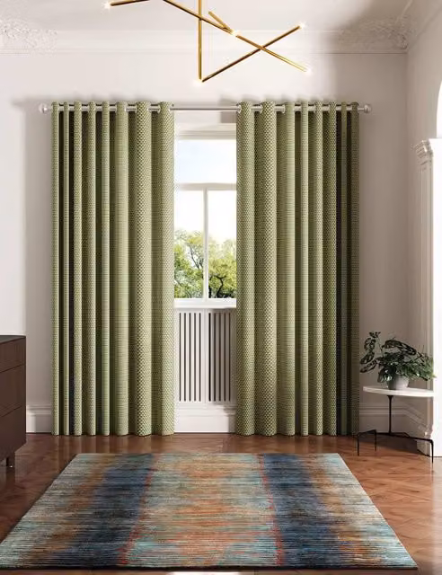 Ted Baker Green Palm Geo Graphic Eyelet Curtains, Thermal Insulating Cotton, H 168 cm x W 137 cm
