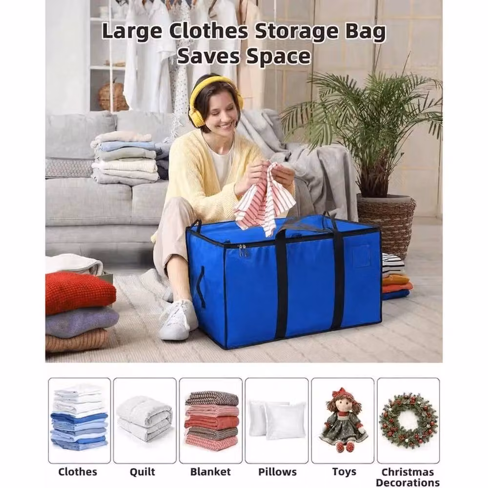 FLAVORA 3 Pack of 90L Zipped Collapsible Fabric Storage Bags in Blue – 6