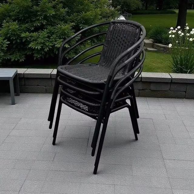 NESTLUNE 4-Piece Black Rattan Outdoor Patio Chairs with Powder Coated Steel Frame