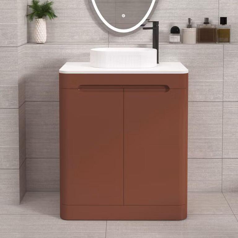 Royal Bathrooms Venice 700mm Terracotta Clay Floor Standing 2 Door Vanity Unit with White Worktop and Lyon Basin