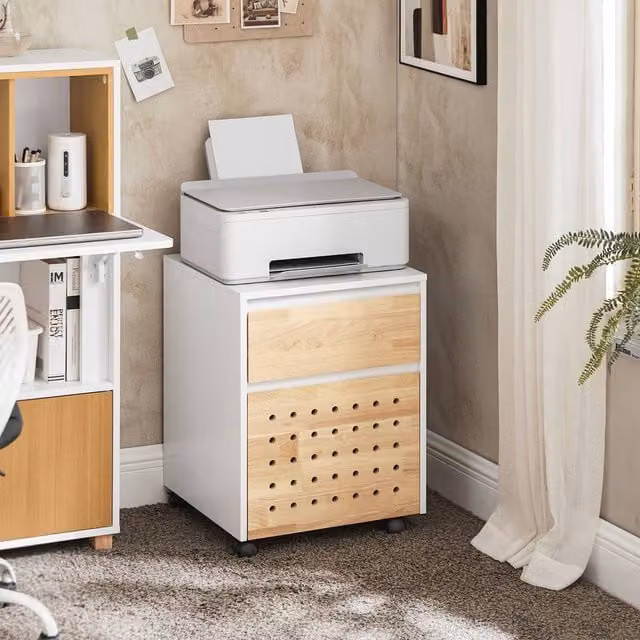 SoBuy Mobile Office Storage Cabinet in White with Castors
