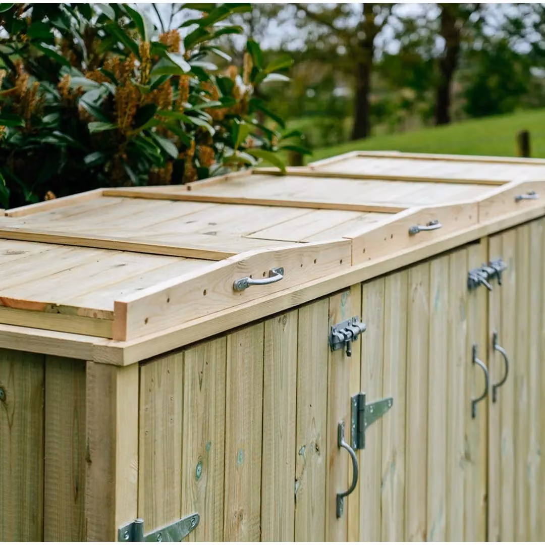 Buttercup Farm Shireburn Quad Wheelie Bin Store in Brown, Fits 3x 180L or 240L and 1x 140L Bins, W/D/H: 120 x 80.4 x 115 cm – 4