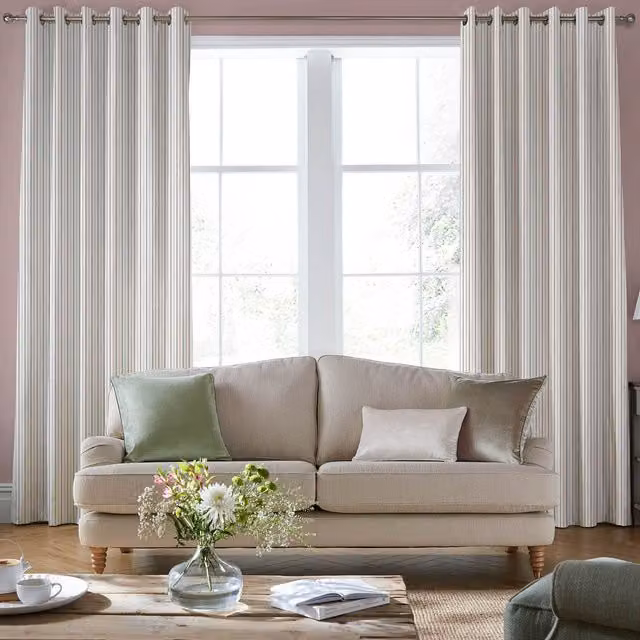 Laura Ashley Candy Stripe Made to Measure Blackout Eyelet Curtain Panel in Apricot, Pink and White
