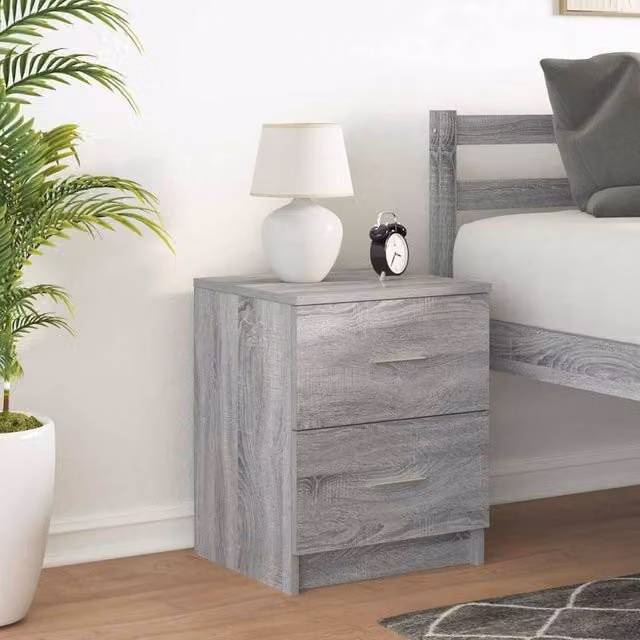 Berkfield Home Durable Bedside Cabinet with 2 Drawers, Grey Sonoma, W: 40 cm, D: 36 cm, H: 50 cm