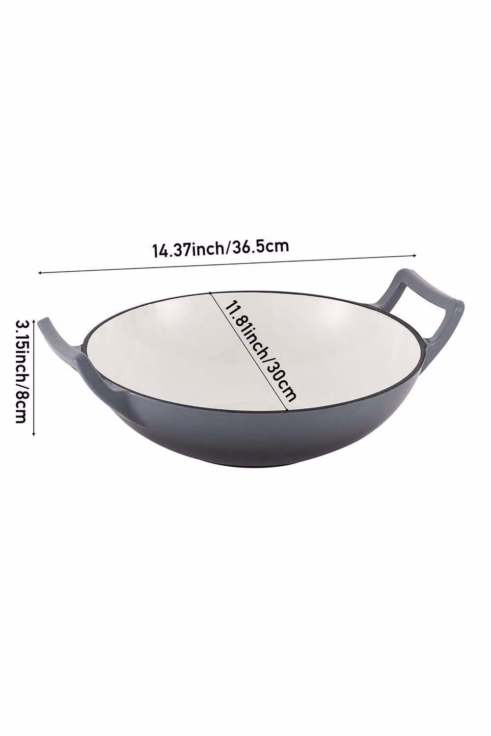Living and Home Enamelled Cast Iron Stir-Fry Pan Wok, Grey, Depth: 30 cm – 8