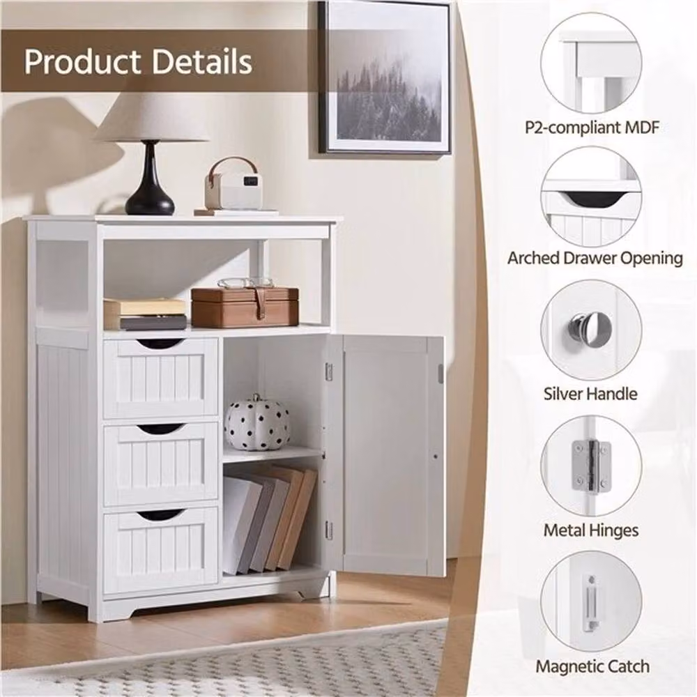 KORVIXA Freestanding Bathroom Floor Cabinet in White, W: 90 cm, H: 65 cm – 2