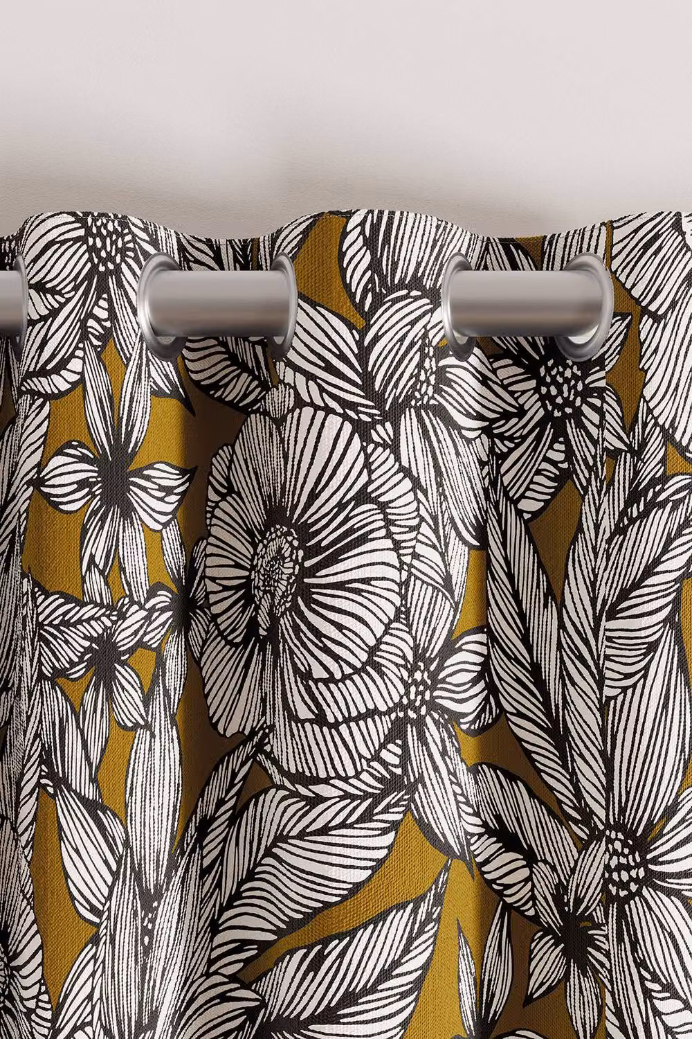 Ted Baker Vietnm Cotton Lined Floral Curtains in Gold, W: 228.6 cm, H: 182.88 cm – 4