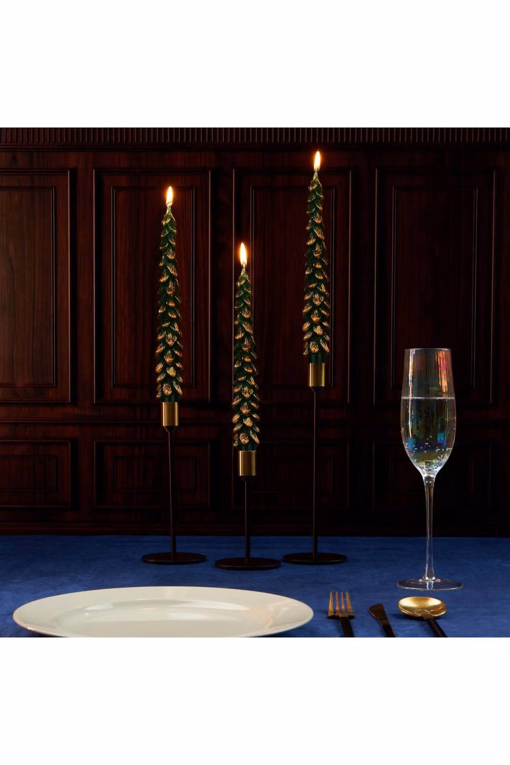 Deco Express Christmas Tree Dinner Candle Set in Green and Gold – 10
