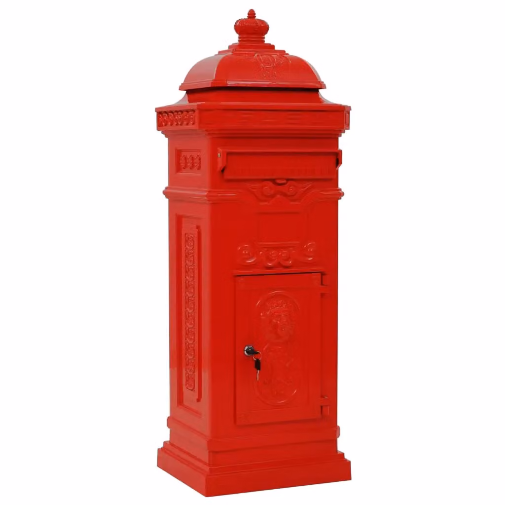 Berkfield Home Pillar Letterbox in Red Aluminium Vintage Style – 2