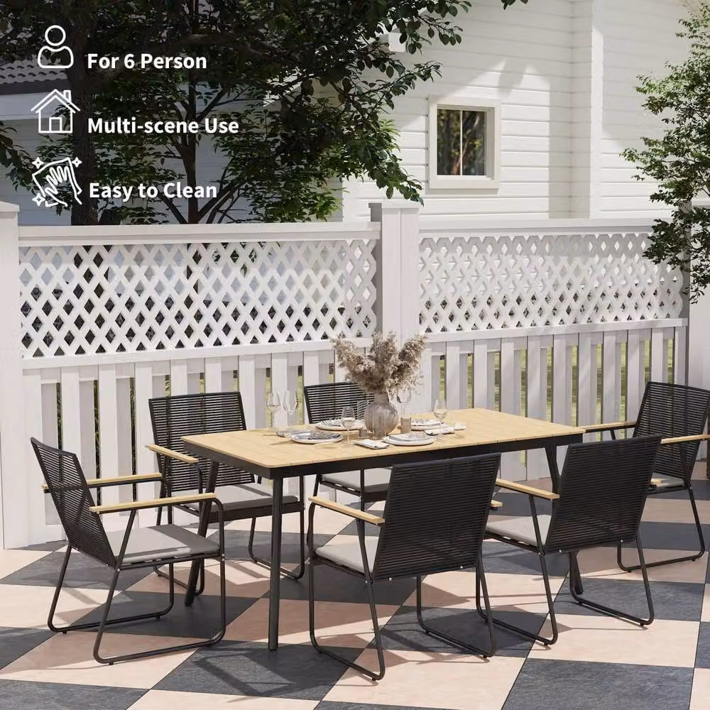 Wyld Haus Karutte 6 Seater Outdoor Dining Set, Black Wood Effect Composite and Metal – 6