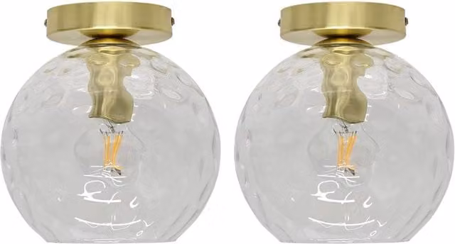 First Choice Lighting Barnum Set of 2 Ceiling Lights with Transparent Glass Globes and Satin Brass Finish – 1