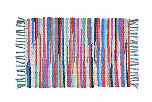 Allure Bath Fashions Multicoloured Patchwork Boho Woven Rag Rug with Fringes, W/D/H: 50 x 80 x 1 cm – 1
