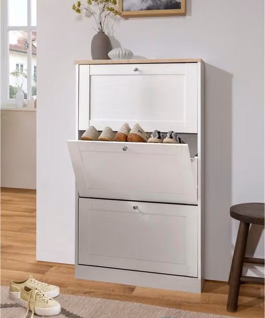 Dorel Home HEIDE 3-Tier Shoe Chest in White Oak Finish
