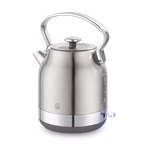 Swan SK14631SS Retro Traditional Kettle in Silver Stainless Steel, 1.7L, 3KW, with Removable Limescale Filter