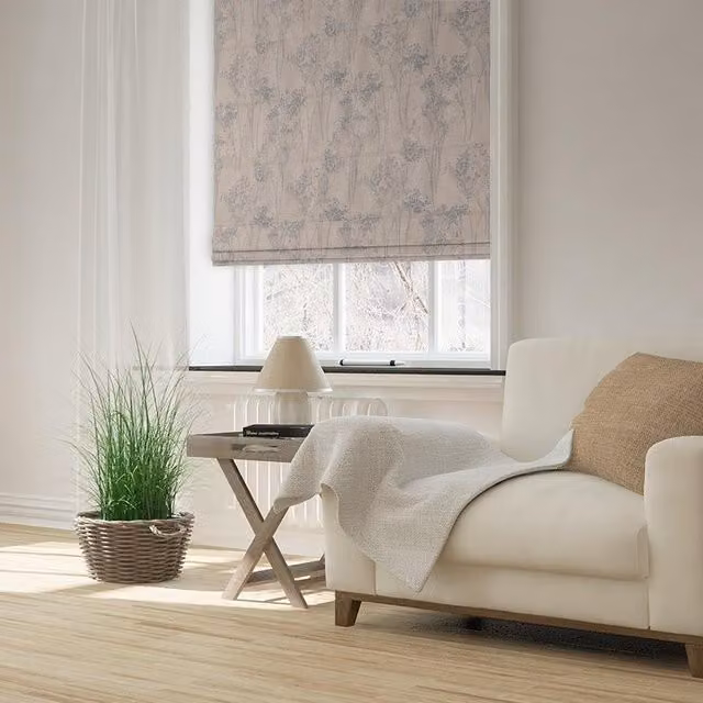 Terrys Leon Made to Measure Blackout Roman Blind in Denim Blue and Beige Floral Pattern