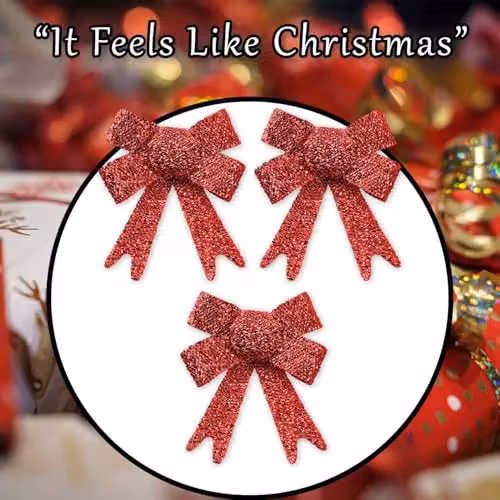 VFM e-Store Red Tinsel Bows for Christmas Decorations, Pack of 3, W/D/H: 10 x 13 x 3 cm – 7