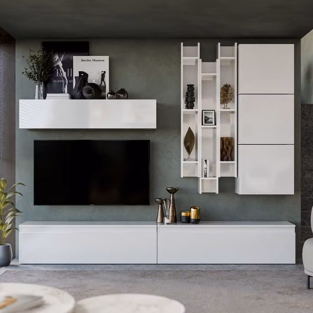 Decorotika Sintra Modern Wall Mounted Entertainment Center in High Gloss White