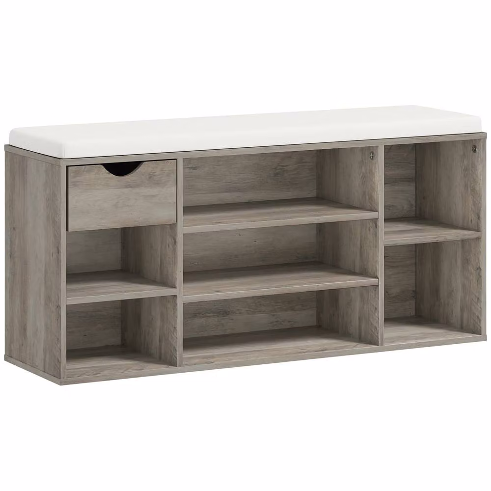 Wyld Haus Neba Grey Wooden Shoe Storage Bench with Fabric Cushioned Seat W/D/H: 101 x 47.5 x 29 cm – 2