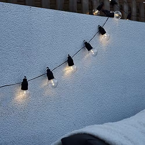 MiniSun Set of 10 IP44 Rated Outdoor LED Festoon Lights with Warm White Transparent Glass Globe Bulbs, 6m Length
